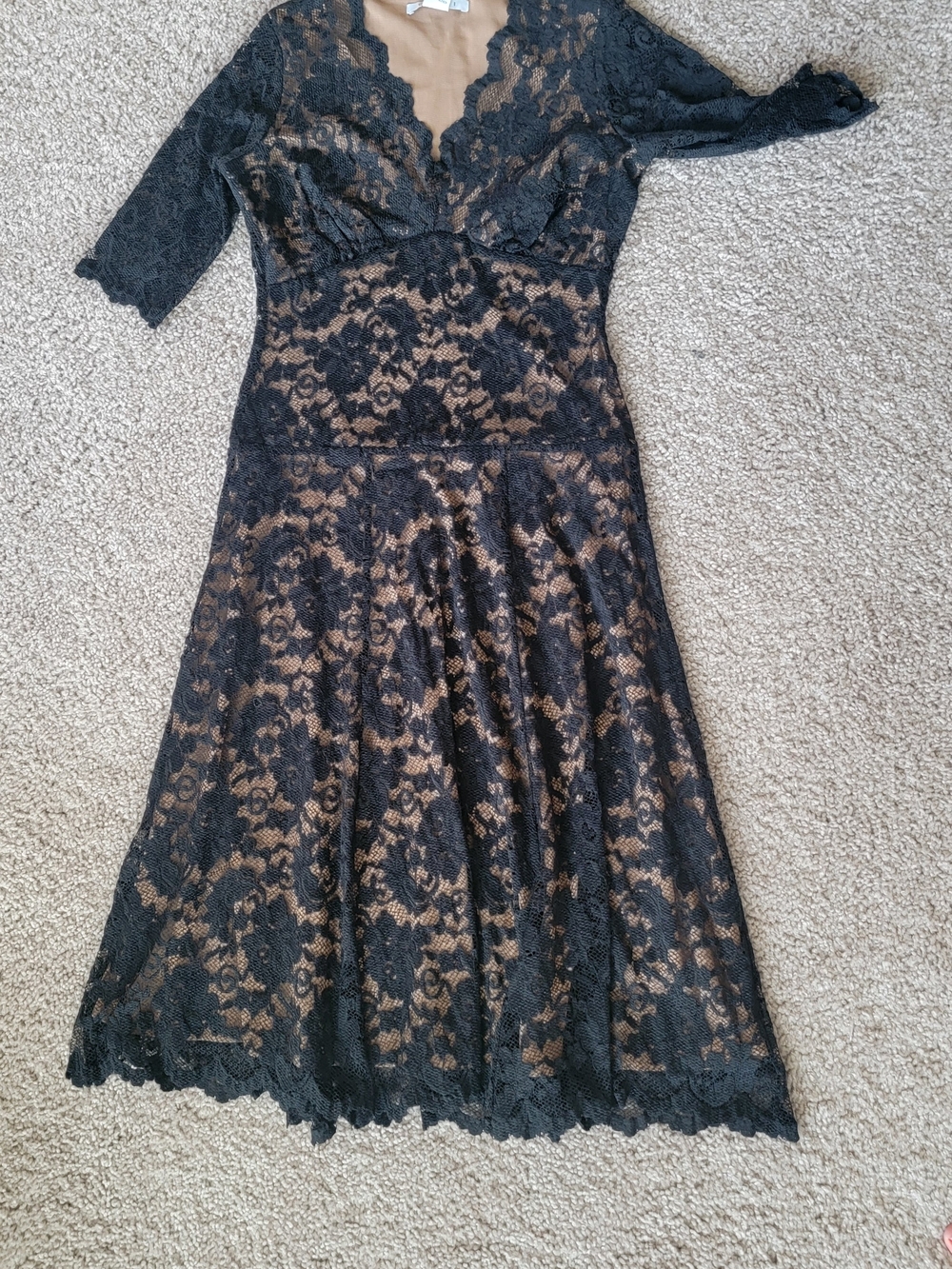 Black Lace Overlay Midi Dress - Elegant Evening Wear Size Small